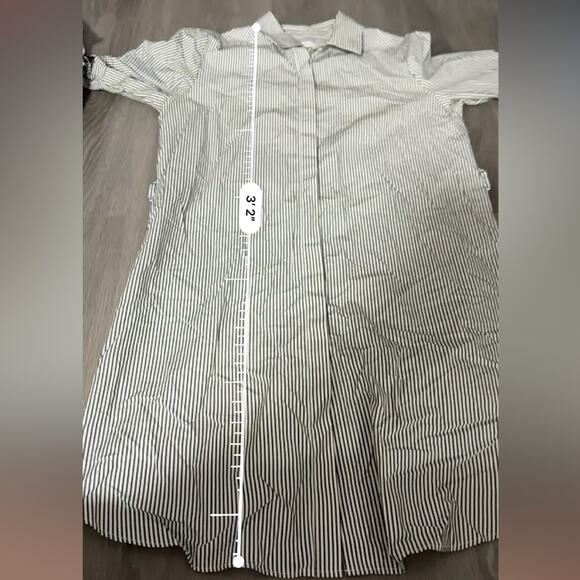 Calvin Klein Gray & White Striped Boho Wide Bell Sleeve Button Down Dress Sz‎ 6 - Picture 11 of 11
